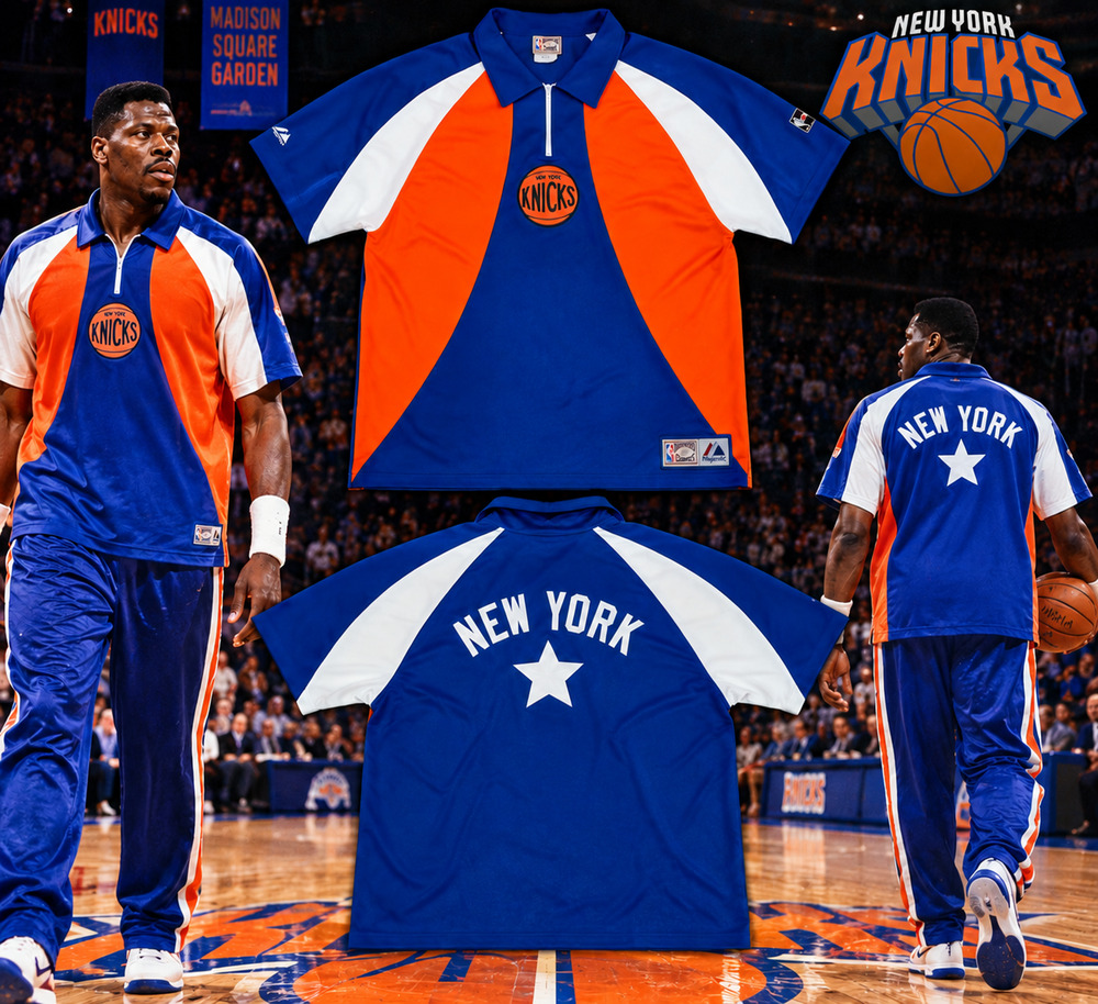 New York Knicks Majestic Hardwood Classics Vintage 00s Warm Up Shirt 3XL NBA
